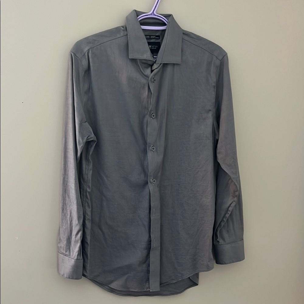 Kenneth Cole AWEARNESS Gray Non-Iron Slim Fit Dress Shirt 15.5 32/33